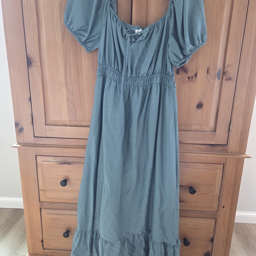 Sky Blue Puff Sleeve Midi Dress